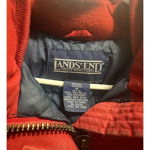 Women's Lands' End Red Goose Down Fill Puffer Coat Size Medium With Wear - Picture 10 of 10